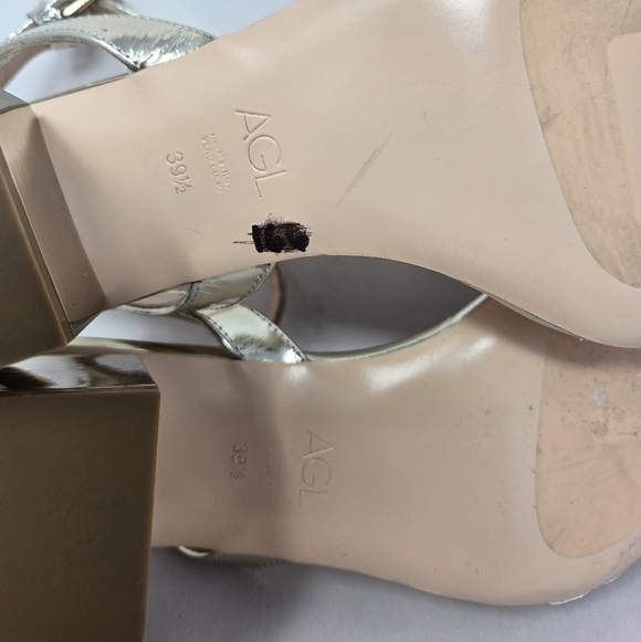 AGL Angie Sandels Womens Sz 39.5=9.5 Velvet Toe Strap Cube Block Heel Dressy - Picture 8 of 13